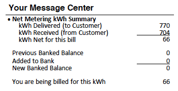 Net Metering Summary on Electric Bill